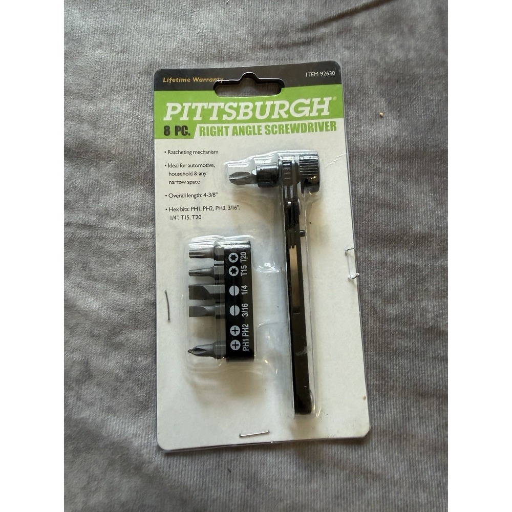 Pittsburgh 92630 8-Pc Ratcheting Right Angle Screwdriver Hex Bit Set T15/T20